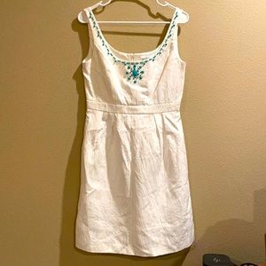 White spring dress with turquoise beading